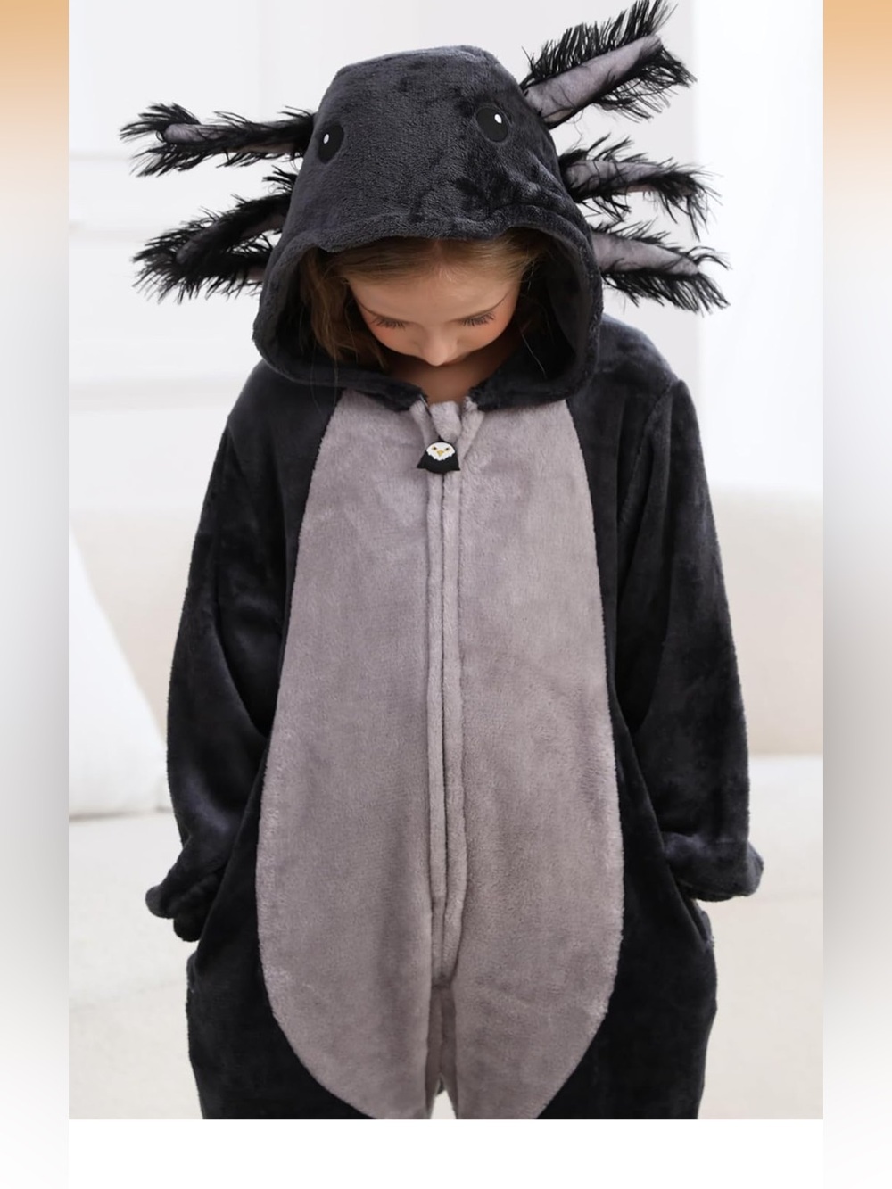 Plush Dark Gray axolotl Hooded Kids Costume nwot soft 110 4-5